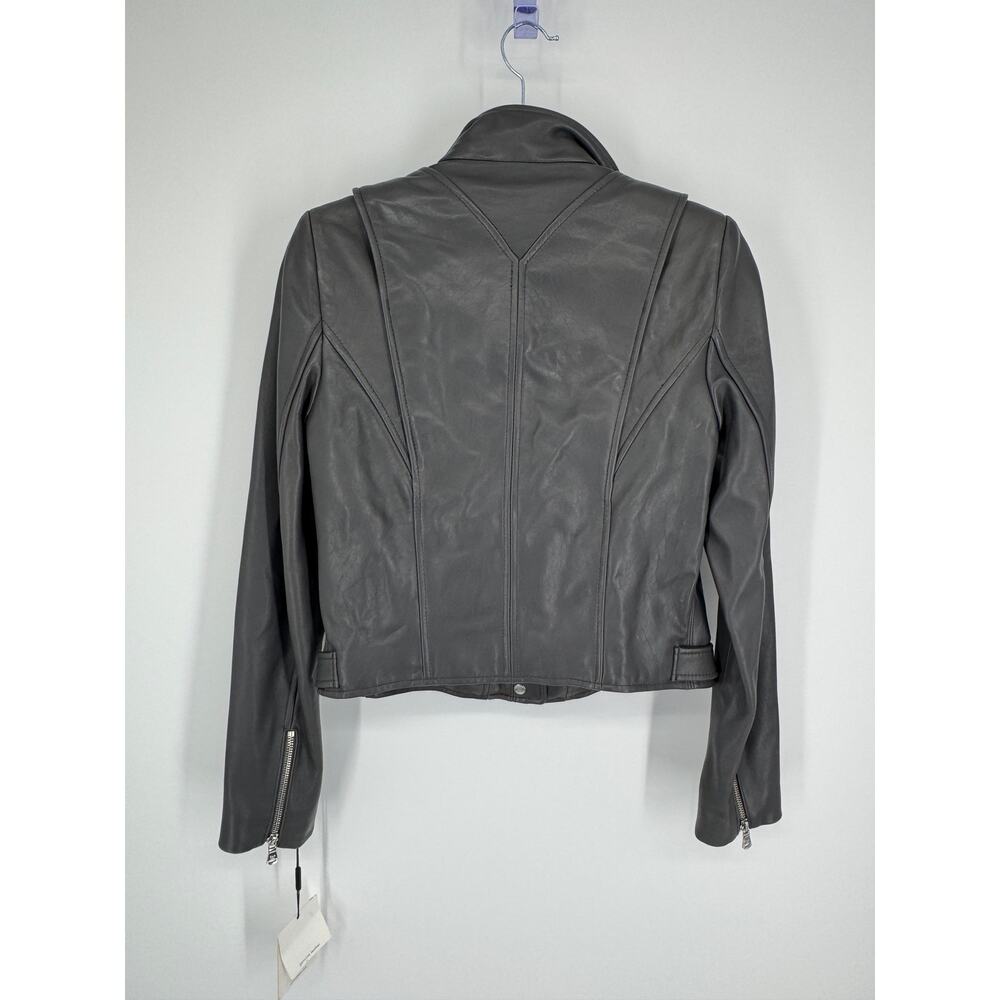 Calvin Klein Gray Genuine Leather Moto Jacket XS NWT Silver Hardware - Picture 4 of 12